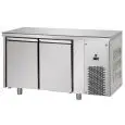 REFRIGERATED COUNTER - STAINLESS STEEL AISI 304 LT - VENTILATED COOLING - Mod. UG02MBT - GASTRONORM 1/1 - N. 2 DOORS - TEMPERATURE -18°/-22°C - Dimensions cm. L 142 x D 71,5 x H 85/92 - EC standards