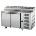 REFRIGERATED COUNTER - STAINLESS STEEL AISI 304 - Mod. TF02MIDGNSK - VENTILATED COOLING - GASTRONORM 1/1 - SNACK PREP COUNTERTOP - N. 2 DOORS - TEMPERATURE 0°/+10°C - Dimensions cm. L 142 x D 70 x H 95/102 - EC standards