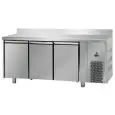 REFRIGERATED COUNTER WITH UPSTAND - STAINLESS STEEL AISI 304 LT - VENTILATED COOLING - Mod.UG03MBTAL - GASTRONORM 1/1 - N. 3 DOORS - TEMPERATURE -18°/-22°C - Dimensions Cm L 187 x D 71,5 x H 95/102 - EC standards