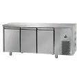 REFRIGERATED COUNTER - STAINLESS STEEL AISI 304 LT - VENTILATED COOLING - Mod.UG03MBT - GASTRONORM 1/1 - N. 3 DOORS - TEMPERATURE -18°/-22°C - Dimensions Cm L 187 x D 71,5 x H 85/92 - EC standards