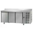 REFRIGERATED COUNTER WITH UPSTAND - STAINLESS STEEL AISI 304 - VENTILATED COOLING - Mod. UG03MGNAL - GASTRONORM 1/1 - N. 3 DOORS - TEMPERATURE 0°/+10°C - Dimensions cm. L 187 x D 70 x H 95/102 - EC standards