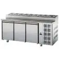 REFRIGERATED COUNTER - STAINLESS STEEL AISI 304 - Mod. TF03MIDGNSK - VENTILATED COOLING - GASTRONORM 1/1 - SNACK PREP COUNTERTOP - N. 3 DOORS - TEMPERATURE 0°/+10°C - Dimensions cm. L 187 x D 70 x H 95/102 - EC standards