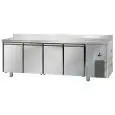 REFRIGERATED COUNTER WITH UPSTAND - STAINLESS STEEL AISI 304 LT - VENTILATED COOLING - Mod. UG04MBTAL - GASTRONORM 1/1 - N. 4 DOORS - TEMPERATURE -18°/-22°C - Dimensions cm L 232 x D 71,5 x H 95/102 - EC standards