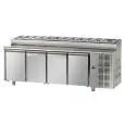 REFRIGERATED COUNTER - STAINLESS STEEL AISI 304 - Mod. TF04MIDGNSK - VENTILATED COOLING - GASTRONORM 1/1 - SNACK PREP COUNTERTOP - N. 4 DOORS - TEMPERATURE 0°/+10°C - Dimensions cm. L 232 x D 70 x H 95/102 - EC standards