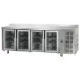 REFRIGERATED COUNTER WITH UPSTAND - STAINLESS STEEL AISI 304 - VENTILATED COOLING - Mod. UG04MPVAL - GASTRONORM 1/1 - N. 4 GLASS DOORS - NORMAL TEMPERATURE 0°/+10°C - Dimensions cm. L 232 x D 70 x H 95/102 - EC standards