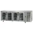 REFRIGERATED COUNTER - STAINLESS STEEL AISI 304 - VENTILATED COOLING - Mod. UG04MPV - GASTRONORM 1/1 - N. 4 GLASS DOORS - NORMAL TEMPERATURE 0°/+10°C - Dimensions cm. L 232 x D 70 x H 85/92 - EC standards