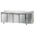 REFRIGERATED COUNTER WITH UPSTAND - STAINLESS STEEL AISI 304 - FOR BAKERIES - TRAYS cm 60x40 - VENTILATED COOLING - Mod. UQ04MAL - N. 4 DOORS - TEMPERATURE 0°/+10°C - Dimensions cm. L 270 x D 80 x H 95/102 - EC standards