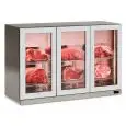 Refrigerated meat display cabinet model WALL MEAT 300 INOX, temperature -2°C / +10°C, gross capacity 280 Lt, external dimensions 1350 x 565 x 852 mm.