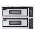 ELECTRIC PIZZA OVEN - DIGITAL CONTROL - Mod. PLUS XL66/D - Twin deck oven - Firebrick oven base or firebrick oven top and base or Fully firebrick oven chamber - Chamber dimensions cm L 72 x D 108 x 14 h - N. Pizzas 6 + 6 (Ø cm 35) - Power 18 Kw - CE APPRO
