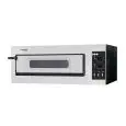 ELECTRIC PIZZA OVEN - MECHANICAL CONTROL - Mod. BASIC 1/50/V+L - Single deck oven with glass window - firebrick oven base - Interior lighting - Chamber dimensions cm L 62 x D 50 x 12 h - N. Pizzas 1 (Ø cm 45) - Power 4 Kw - CE APPROVED