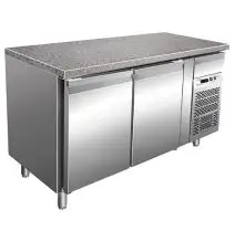 REFRIGERATED TABLE - AISI 304 STAINLESS STEEL - PASTRY - VENTILATED - Mod. G-PA1500TNGR7 - GRANITE TOP - N. 2 DOORS - GROSS CAPACITY Lt 413 - TEMPERATURE -2°/+8°C - Dimensions cm L 150,5 x D 80 x H 87 - CE Standard